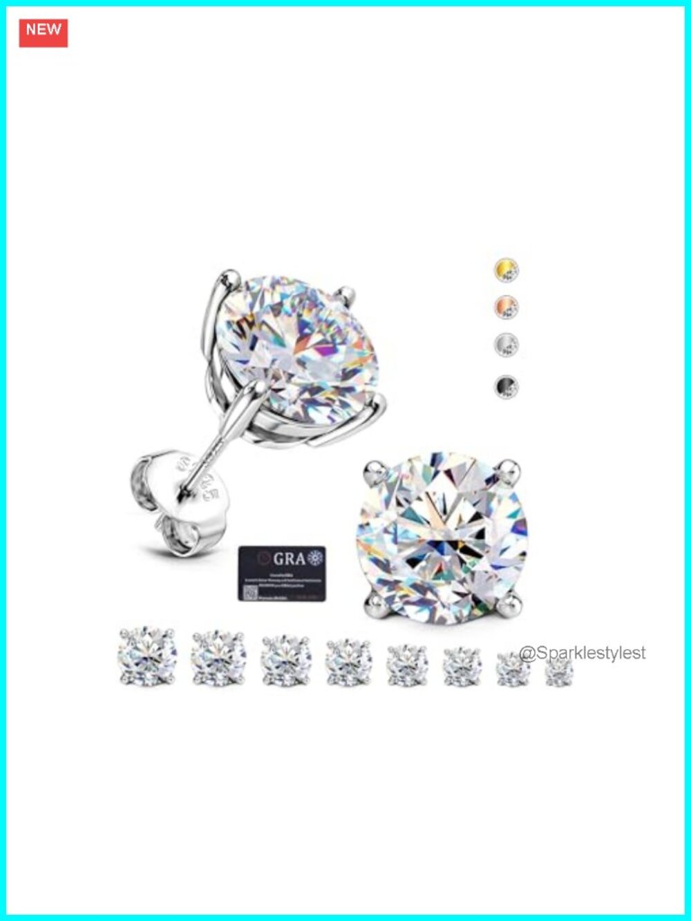 Moissanite Stud Earrings 925 Sterling Silver 18k White Gold Plated